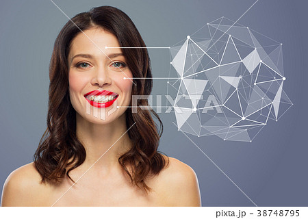 beautiful woman with low poly hologram on skin 38748795