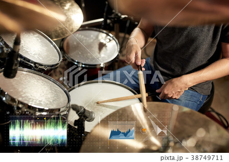 male musician playing drum kit at concert male musician playing drum kit at concert 38749711