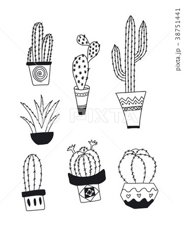 Collection of cactus. Hand drawn cartoon Collection of cactus. Hand drawn cartoon 38751441