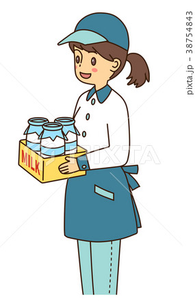 牛乳配達をする若い女性のイラスト素材