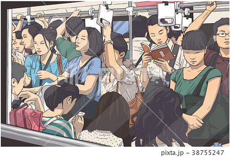 Illustration of people in subway cart in rush hour 38755247