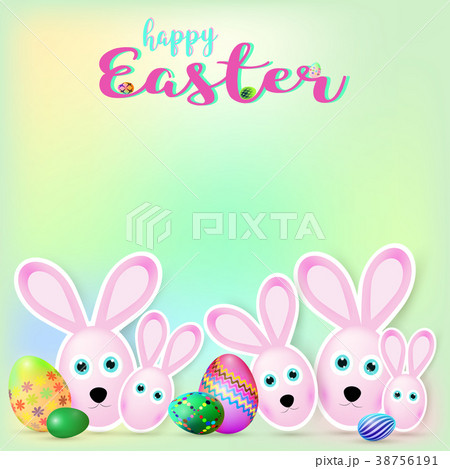 Happy Easter background decorated eggs and bunnies Happy Easter background decorated eggs and bunnies 38756191