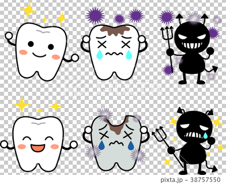 歯ちゃんと虫歯くんとバイ菌セットのイラスト素材 歯ちゃんと虫歯くんとバイ菌セットのイラスト素材