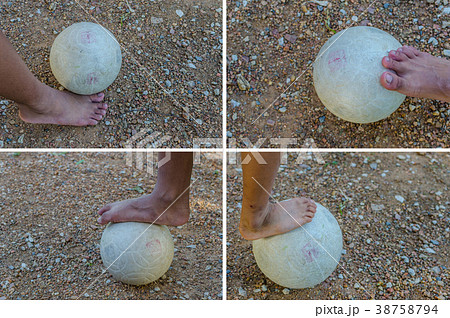 lose up of football player tread on the ball lose up of football player tread on the ball 38758794