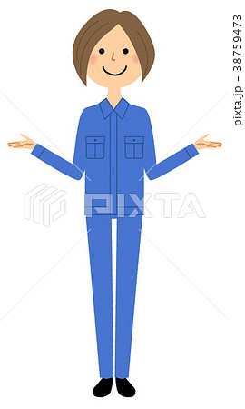作業服の女性 両手を広げる 作業服の女性 両手を広げる 38759473