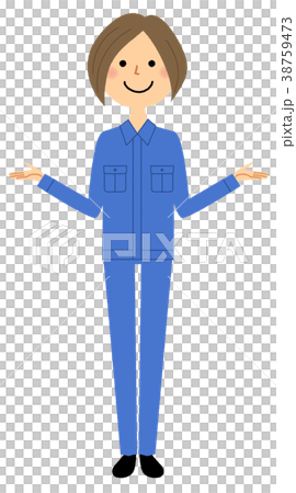 作業服の女性 両手を広げる 作業服の女性 両手を広げる 38759473