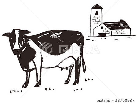 牛 牧場 酪農 水彩画のイラスト素材