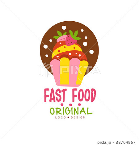 Fast food logo original design, badge with cupcake Fast food logo original design, badge with cupcake 38764967