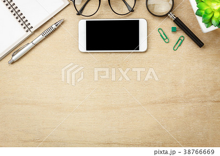 Table top view image stationary on office desk. 38766669