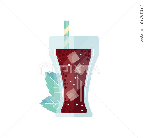 Cola glass with ice cubes and straw vector Cola glass with ice cubes and straw vector 38768137