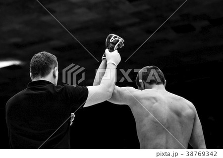 referee lifting hand of winner fighter 38769342
