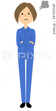作業服の女性　怒る 38769580