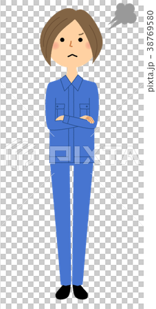 作業服の女性　怒る 38769580