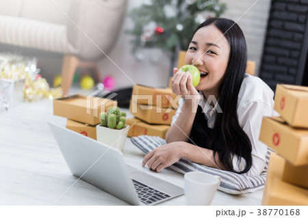 asian business marketing with laptop and product asian business marketing with laptop and product 38770168