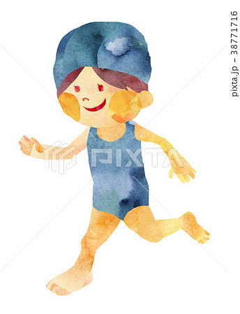 水着で走る女の子のイラスト素材