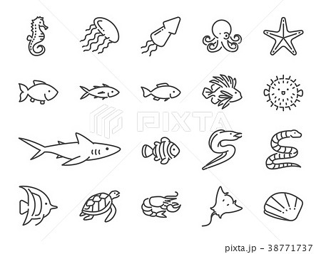 Ocean life line icon set 38771737