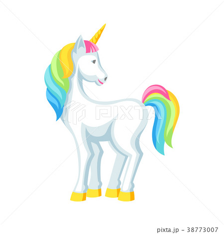 Fantasy pretty white unicorn with colorful mane Fantasy pretty white unicorn with colorful mane 38773007