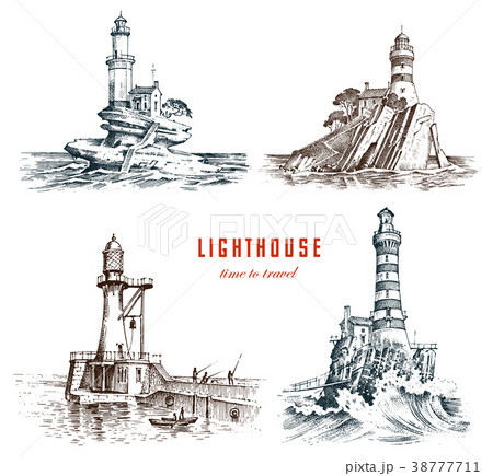 Lighthouse and sea. Marine sketch, nautical 38777711