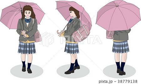 学生 女子 3アングルセットのイラスト素材