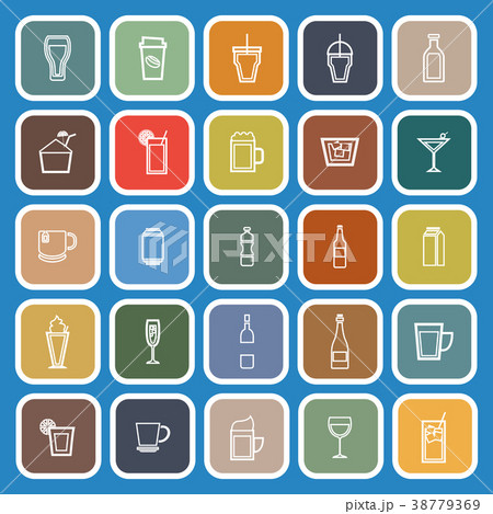 Beverage line flat icons on blue background 38779369