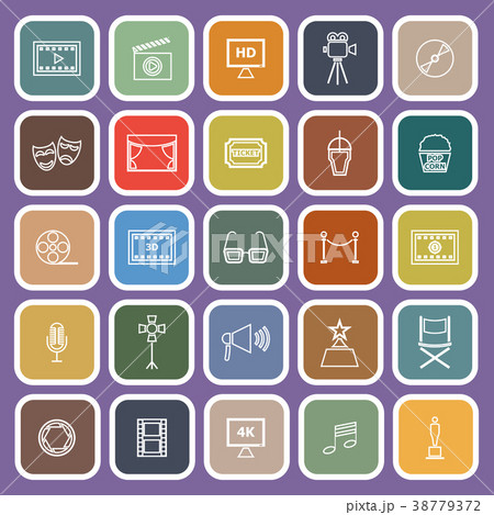Movie line flat icons on purple background 38779372