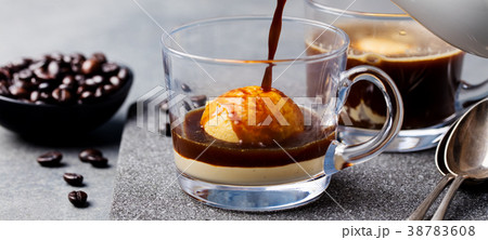 Affogato coffee with ice cream on a glass cup. 38783608