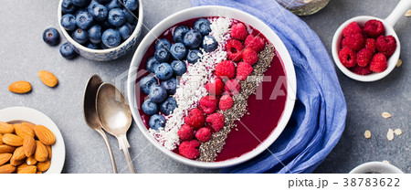 Smoothie bowl Raspberry, blueberry, coconut, chia Smoothie bowl Raspberry, blueberry, coconut, chia 38783622