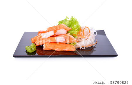 crab sticks with wasabi on plate and on white 38790825