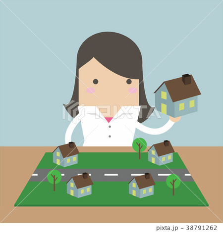 Businesswoman plan to put her home in empty space. Businesswoman plan to put her home in empty space. 38791262