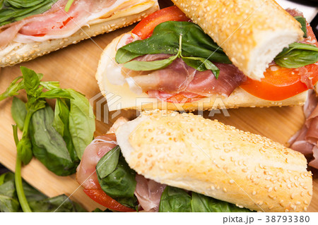 Top view of plate with sandwiches 38793380