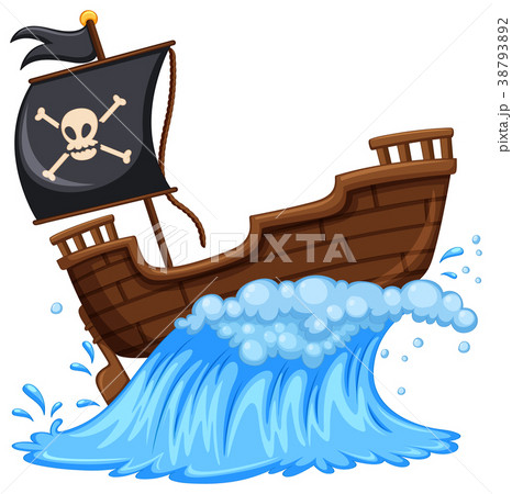 Pirate ship with black flag Pirate ship with black flag 38793892