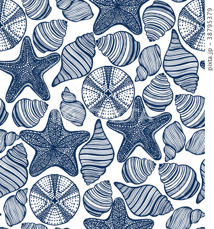 Shell Urchin and Starfish Hand-Drawn Pattern Shell Urchin and Starfish Hand-Drawn Pattern 38795379