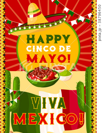 Cinco de Mayo card with mexican flag, fiesta food 38796450