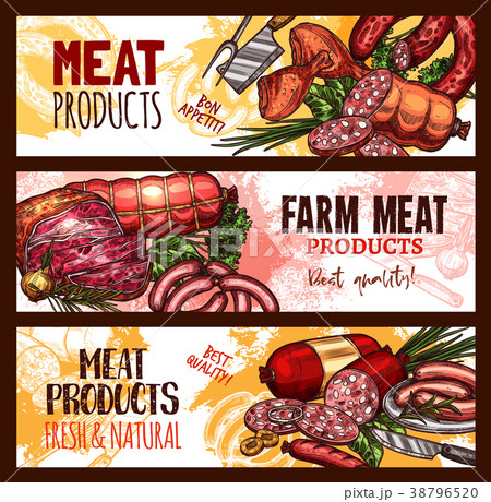 Vector meat farm products sketch banners 38796520