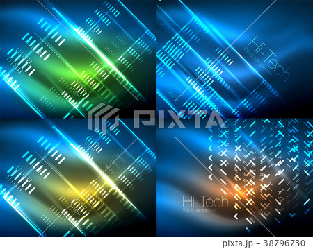 Set of glowing neon lines and shapes on dark 38796730
