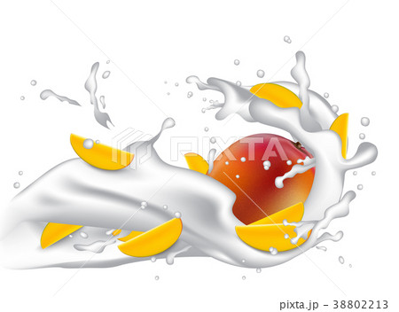 Milk splash 3d illustration with slices of mango  38802213