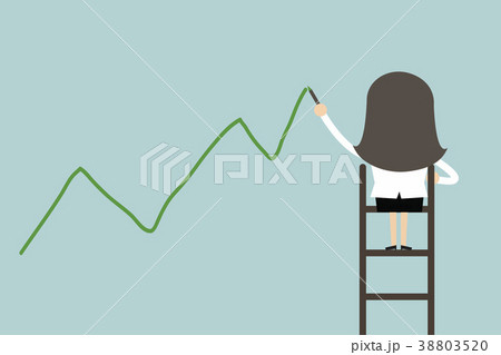 Businesswoman standing on ladder drawing growth. 38803520
