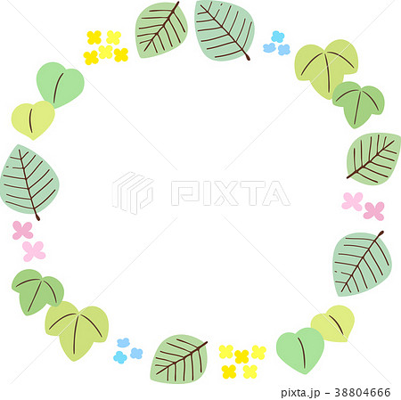 葉と花の丸型フレームのイラスト素材