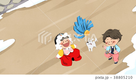 Vector - one boy and one girl playing Korean traditional games and greeting illustration. 003 Vector - one boy and one girl playing Korean traditional games and greeting illustration. 003 38805210