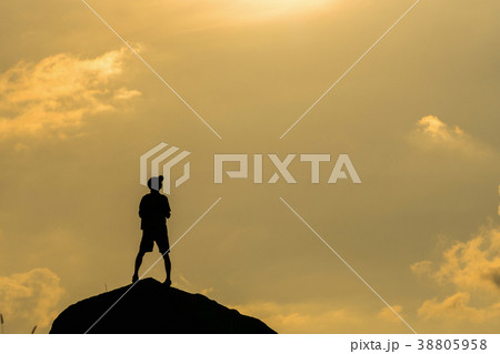 Silhouette of photographer with drone over the mountain, tphotographer and ransportation concept 38805958