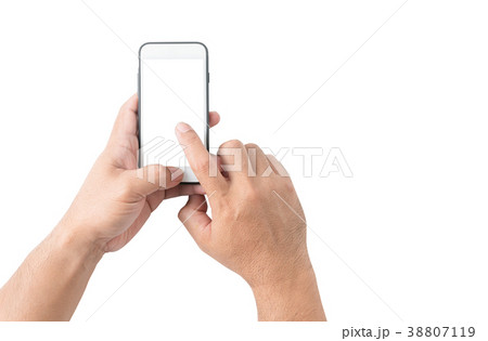 hand man hold mobile phone with white screen hand man hold mobile phone with white screen 38807119