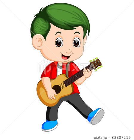 Happy Boy Playing On Acoustic Guitarのイラスト素材