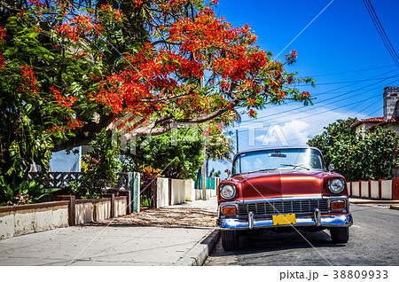 American red convertible vintage car in Cuba 38809933