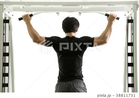 Man shoulder and arm exercises with bar node 38811731