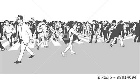 Illustration of large urban crowd crossing zebra 38814094