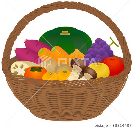 カゴ盛り合わせ 秋の野菜とフルーツ のイラスト素材