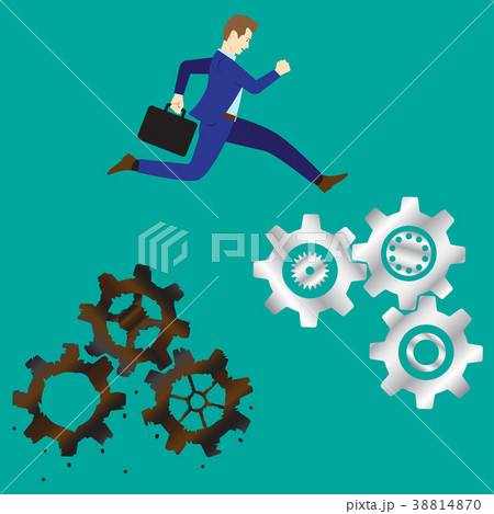 Businessman Jumping To New Cogwheels 38814870