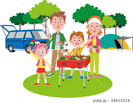 バーベキューを楽しむ家族春のイラスト素材