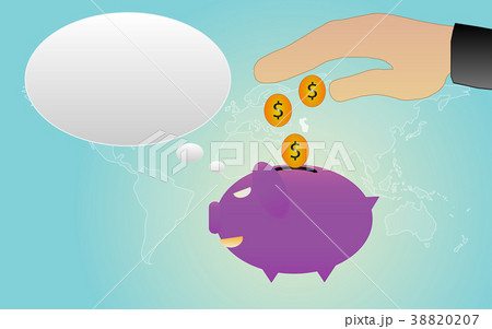 Adding money coin to the pink piggy bank Adding money coin to the pink piggy bank 38820207