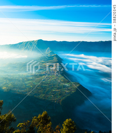 Village on highland during sunrise at mount Bromo Village on highland during sunrise at mount Bromo 38820345